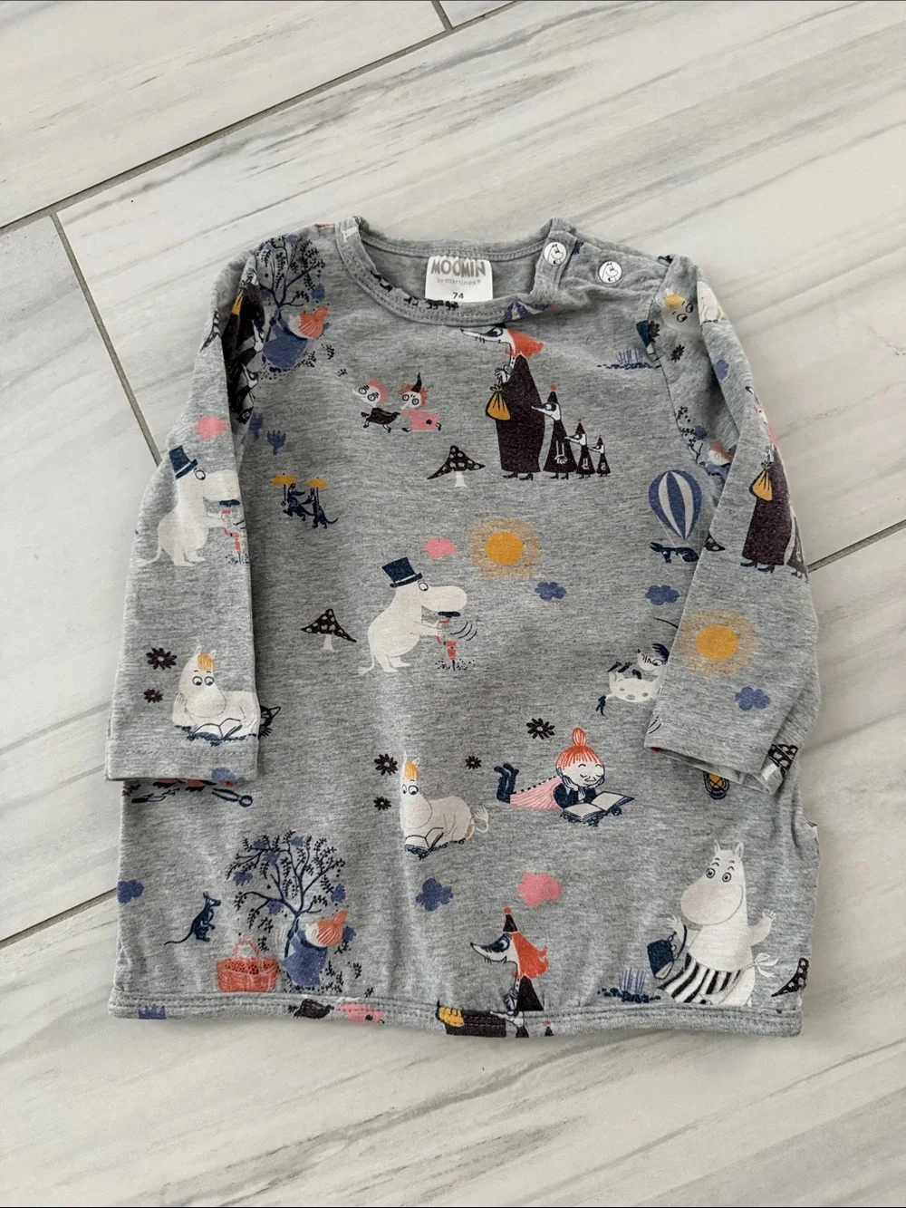 Moomin Characters Grey 100% Cotton Long Sleeved Top Size 74 cm